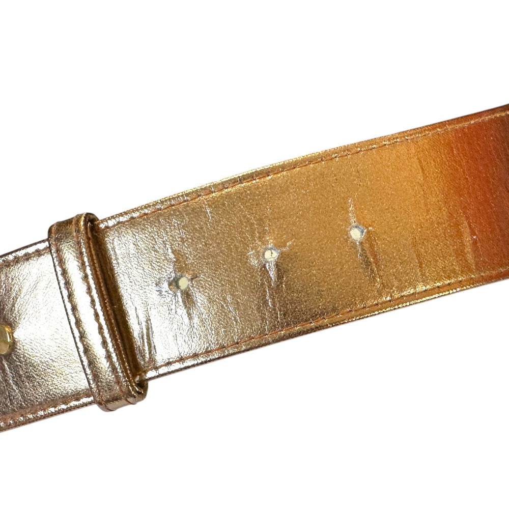 Vintage Metallic Gold Wide Cinch Belt Clasping Etched Interlocking Buckle Art - Picture 6 of 7